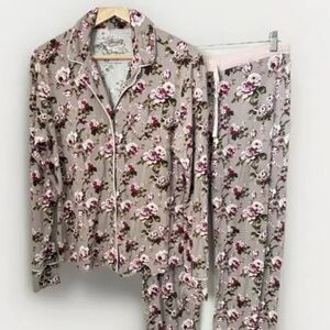 Cariloha Pajamas Set Bamboo Sleepwear Floral Rosette Gray Lounge Soft Small
